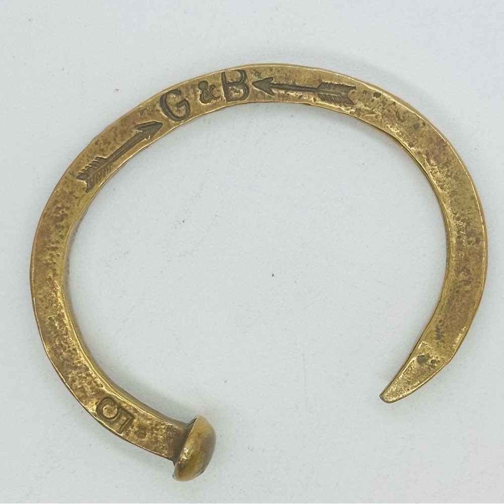 Gold-Tone Giles Brothers G&B #5 Bracelet Railroad Spike Nail Cuff Brass